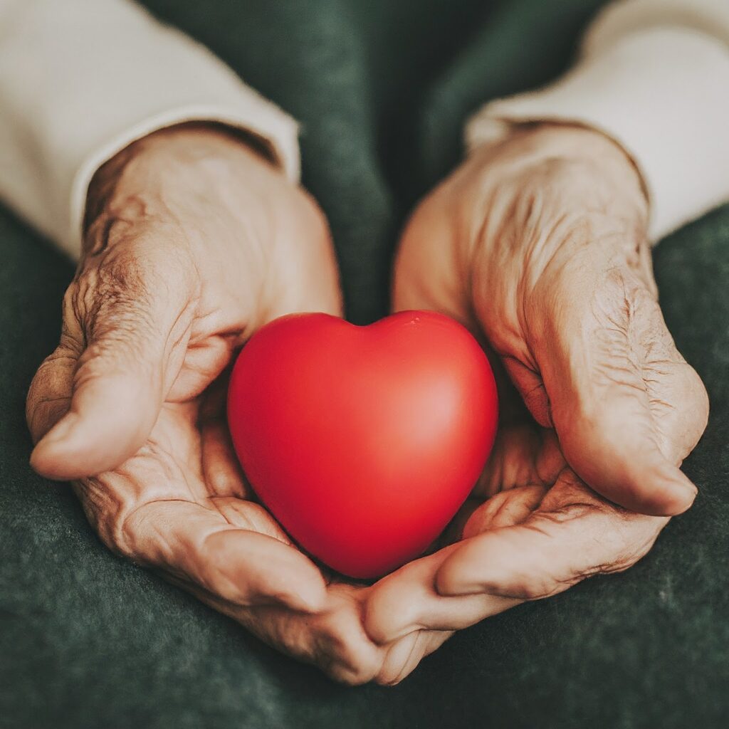 Senior hands holding heart