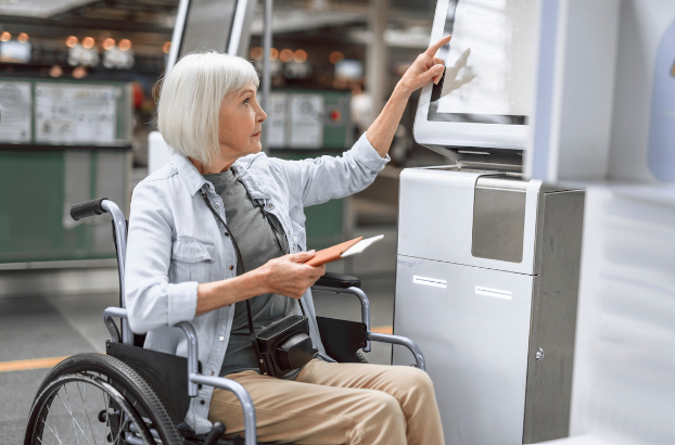 senior not letting mobility stop her from traveling concept